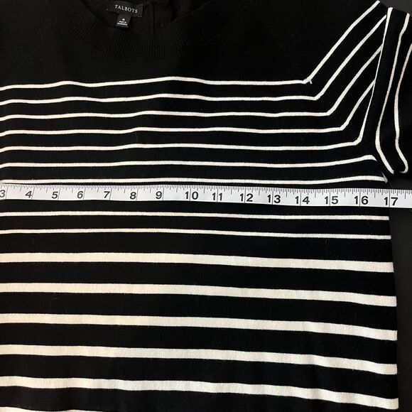 Talbots Sweater Womens Medium Black White Striped Short Sleeve Button Back - Picture 6 of 7